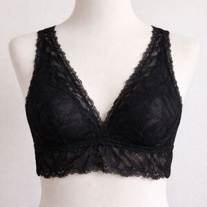 Aerie Black Floral Lace Bralette Size S/P Triangle Bralette Scalloped Lace Band